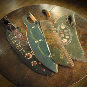 A Fine and Ornate  Antique Swedish Wooden Flax Scutching Knife