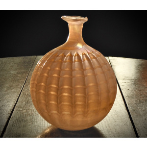 An Art Glass Pale Coral Iridescent Vase by John Ditchfield