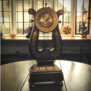 A Fine French Empire /Charles X Clock with a Mahogany Lyre-Shaped Case and Ormolu Mounts